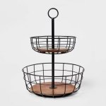 2 Tier Black Iron Fruit & Vegetable Basket – Stylish & Space-Saving Kitchen Organizer