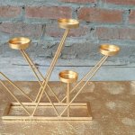 Sk Handicraft Metal 5 Candle Holder Stand, Color : Multicolor, Gold