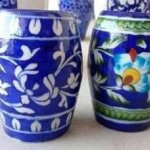 Multicolor Printed Katira Gum Glass Powder Blue Pottery Beer Mug, For Drinkware, Shape : Round