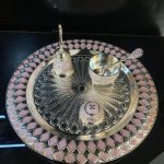 Glossy Raya Brass Enamel Pooja Thali, Color : Multicolor
