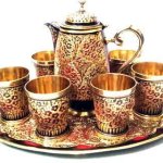 Brass Engraving Jug Set, Shape : Round
