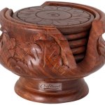Polished Mango Carved Wooden Coaster Set Standard