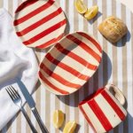 Striped Ceramic Breakfast Set, Color : Red & White Standard