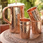 Copper Jug & Glass Set, Color : Brown