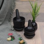 Black Round Dark Affair Wooden Mortar Pestle, For Kitchen