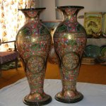 Printed Polished Copper Decorative Paper Mache Vase Antique