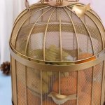 Golden Mesh Birdcage Fruit Holder with Decorative Birds