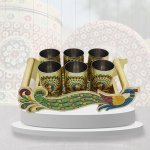 Carved Metal & Plastic Glass Tray Set, Color : Multicolor Standard