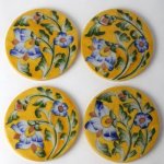 Hand Painted Round Yellow Ceramic Tea Coaster
