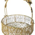 Powder Coated Handcrafted Woven Metal Wire Basket, Color : Golden