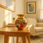 Handpainted Floral Brass Decorative Vase