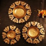 Golden Metal Lotus Diya Urli Set, For Home Decoration, Packaging Type : Carton Box