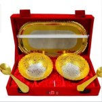 Metal Round Brass Bowl Gift Set 4inch Spoon