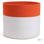 Orange White Canvas Rope Storage Basket, Shape : Round