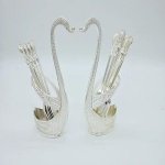 Silver Plated Resin Swan Pair Spoon Set for Home Decor