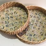 Shell Inlay Pattern Round Serving Trey Set