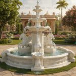 Stone White Marble Garden Water Fountain, Shape : Round for Outdoor