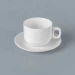 White Plain Ceramic Cup and Saucer, Size : Regular
