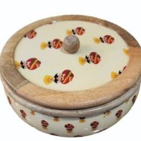 Polished Wooden Printed Casserole, Shape : Round