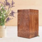 Polished Carved Wooden Rectangle Cremation Urn 15x15x28cm