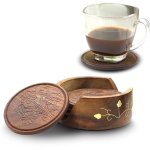 Non Polished Stainless Steel Wooden Tea Coasters for Tableware